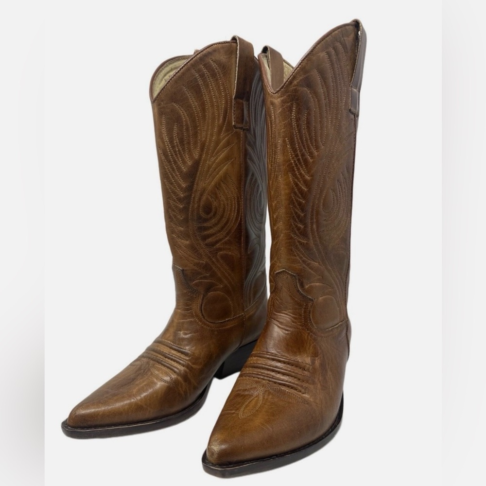 Vintage 90’s Guess Brown Leather Heeled Cowboy Boots